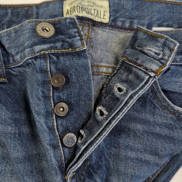 Aeropostale Women’s Size 30 Blue Mid Rise Ripped Skinny Jeans Distressed Denim - Picture 3 of 14